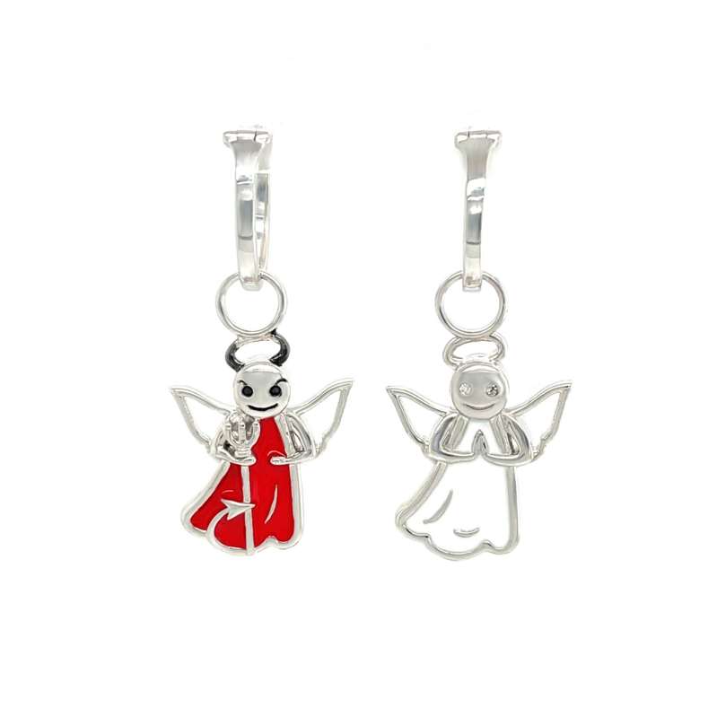 Angel & Devil Reversible Enamel Earrings - .02CTTW